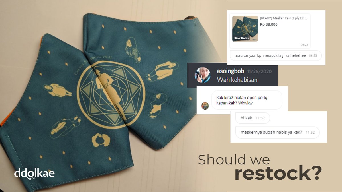 ddolkae's tweet photo. Hai Somnia-deul! Paska masker #EscapetheERA sold out udah ada aja yang nanyain kapan maskernya restock nih hehehe. Restock ngga ya? 🤔😁
Eits. Bantu #ddolkae jawab polling ini dulu yuk!
#Dreamcatcher #드림캐쳐 #kpopmask #maskerkpop https://t.co/EaevrCbcyS