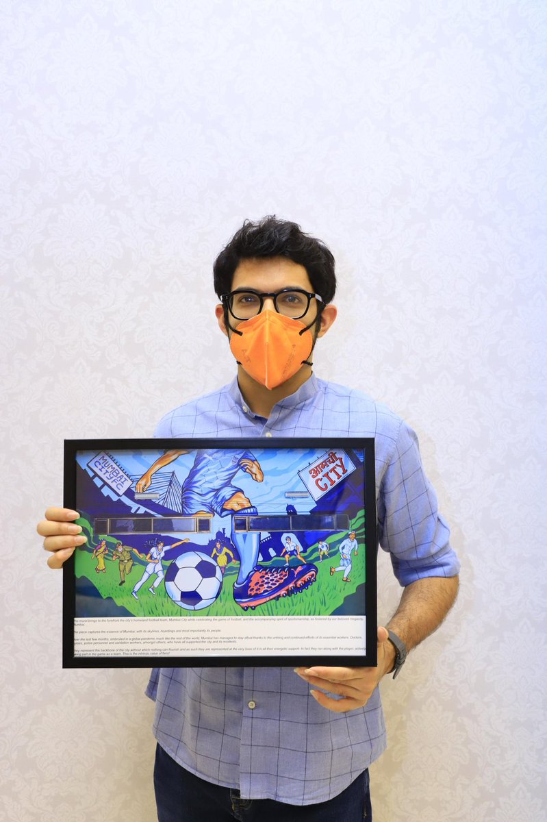 Earlier this morning, @DineshNair74 presented me a copy of the art wall at Mumbai Football Arena by @MumbaiCityFC https://t.co/36qsaoLjT3