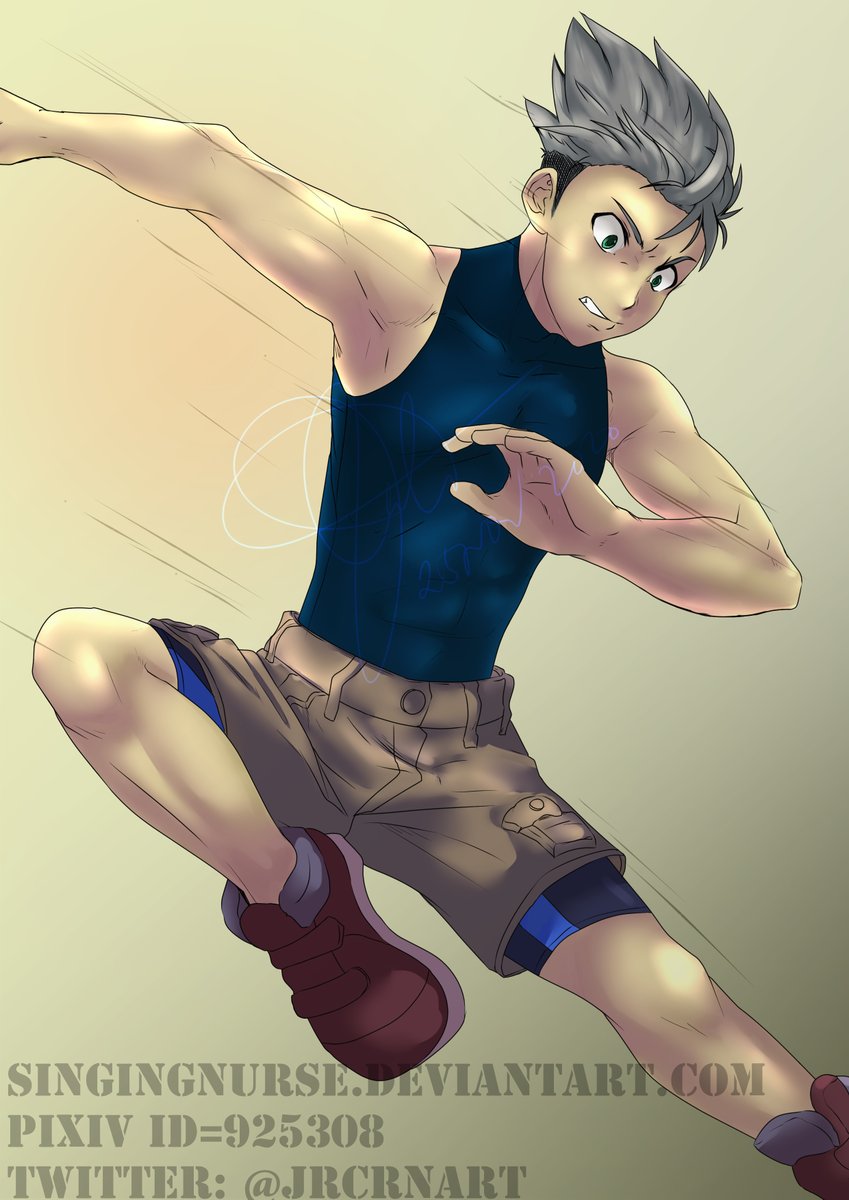 Done. Yay!

#OC #originalart #originalcharacter #undercut #tightshirt #compressionshirt #spandex #shorts #shota #muscle #bishounen #kick #スパッツ　＃ハイネック　＃ピッチリアンダー