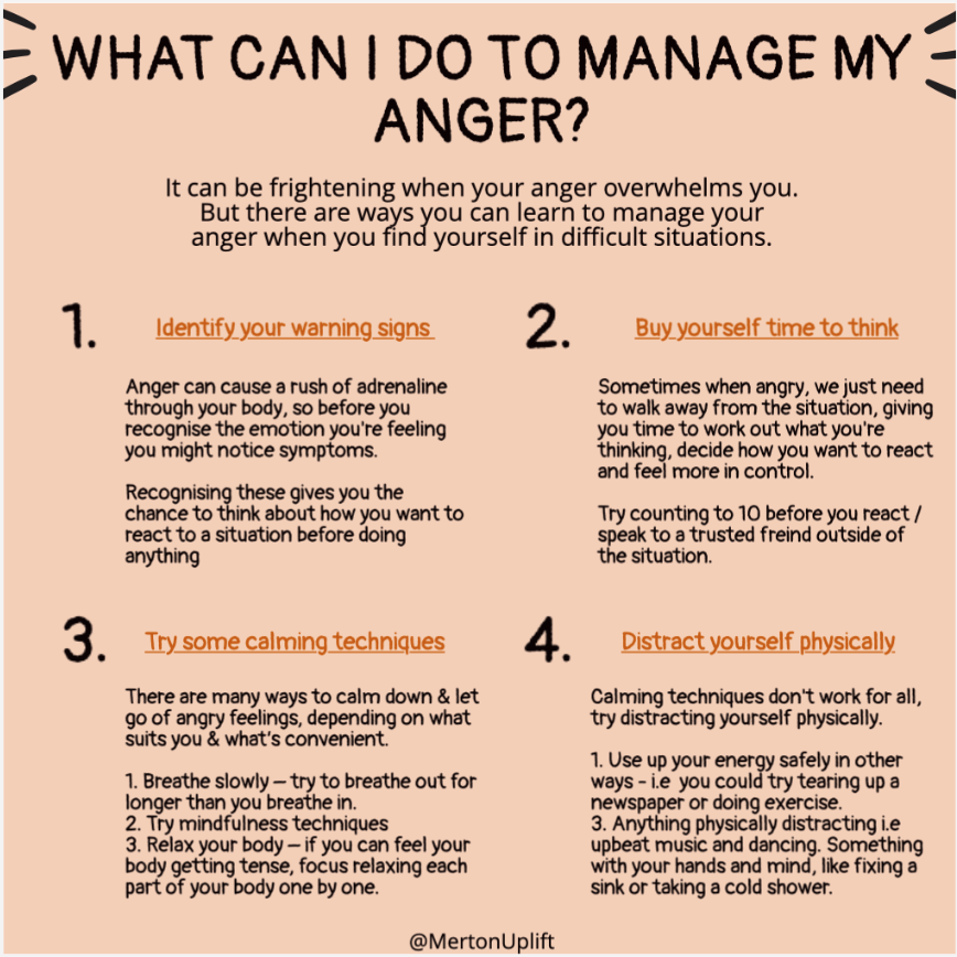 MertonWellbeing's tweet photo. Anger Awareness Week, 1st - 7th of Dec. 

Anger is a normal, healthy emotion, which we all experience, however,  if we experience anger for a prolonged period in an extreme way it can be harmful to our health &amp; wellbeing. Swipe to see more...

#nationalangerawarenessweek https://t.co/6LVXIgfRPf
