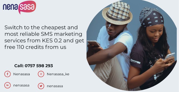 nenasasa_ke's tweet photo. Switch to the cheapest and most reliable SMS marketing services from KES 0.2 and get free 110 credits from us
#bulksmsservice #smsmarketing #freesmscredit #smsserviceprovider #bulksmsservice #smsserviceprovider #aplservices #loyaltypoint #loyalawards #loyaltyservices #bulksms https://t.co/KGLhbYX8VN