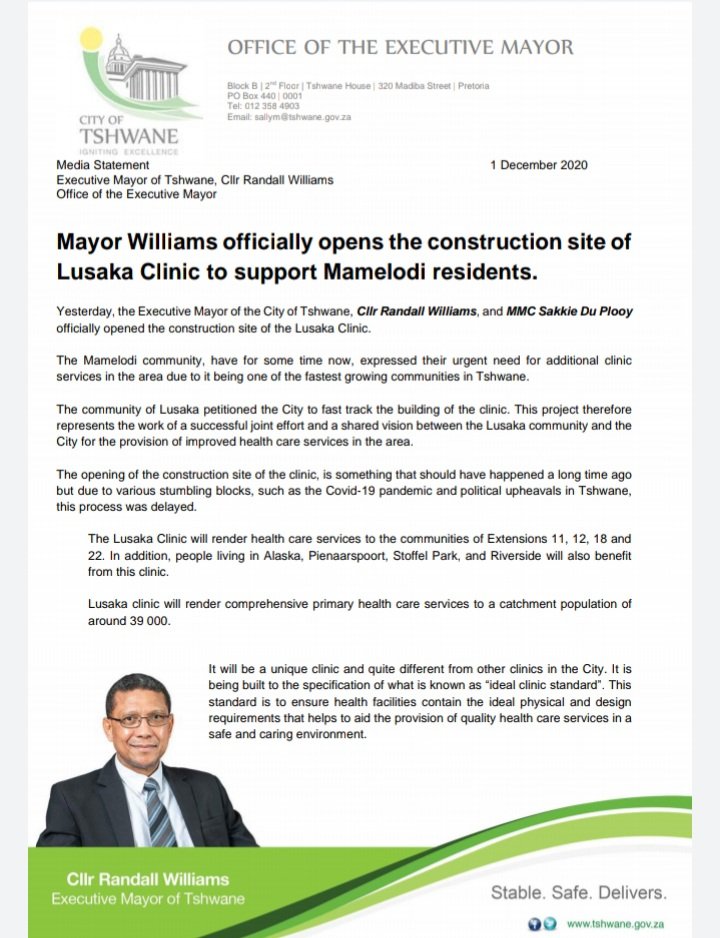 tshwane_mayor's tweet photo. Mayor Williams officially opens the construction site of Lusaka Clinic to Support Mamelodi residents.

@CityTshwane https://t.co/qHnrc30XpQ