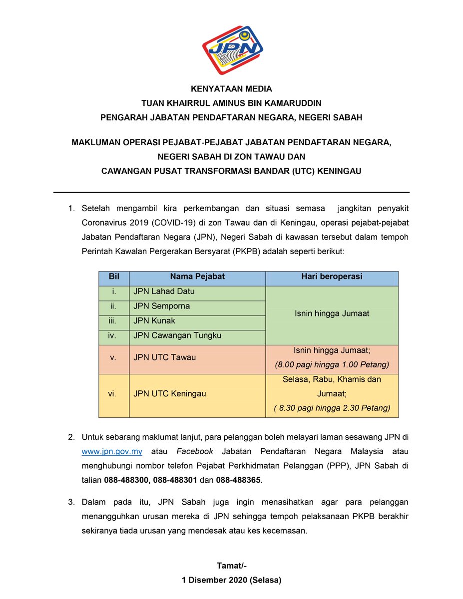 Jpn Jalan Duta Waktu Operasi