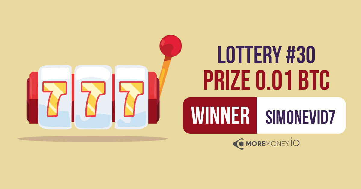 🏆#Lottery
🎉Congratulations to dear "Simonevid7" for #winning 1,000,000.00 Bits in the Past Round of monthly MoreMoney lottery 

✨✨✨✨✨
#Moremoney #Lottery #FreeBitcoin #EarnMoneyOnline