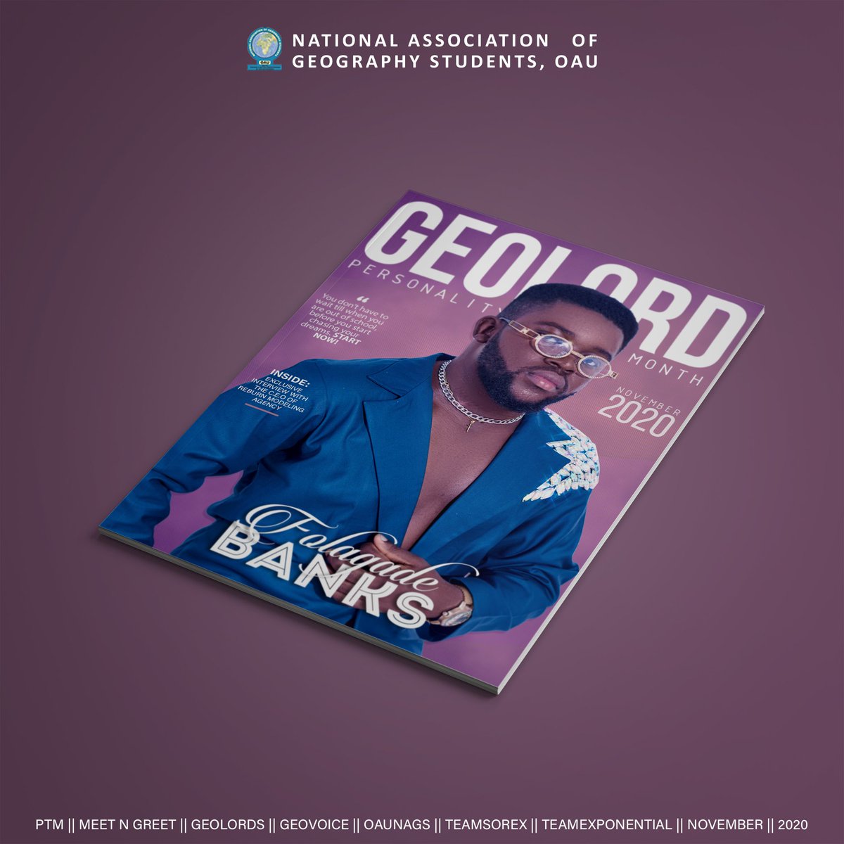 oaunags's tweet photo. Geolord Personality of the Month, November 2020 - Folagade_Banks (An amazing interview with one of our great minds).
#personalityofthemonth #interview #greatmind #motivation #success #impact #modelling #peng #magazine #mockup #oauife #oaunags #teamexponential #teamsore #nov2020 https://t.co/jwRcJt0xJH
