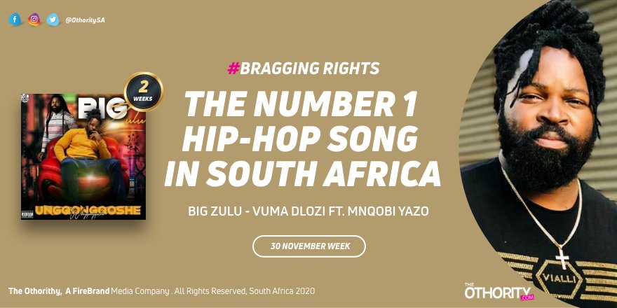 THIS WEEK: For a 2nd week in a row, The number 1 Hip Hop song in South Africa is #VumaDlozi by <a href="/BigZulu_ZN/">Big Zulu</a> feat. <a href="/MnqobiYazoSA/">Mnqobi Yazo</a>. 

Full Chart: theothority.com/hiphop-20

#BraggingRights