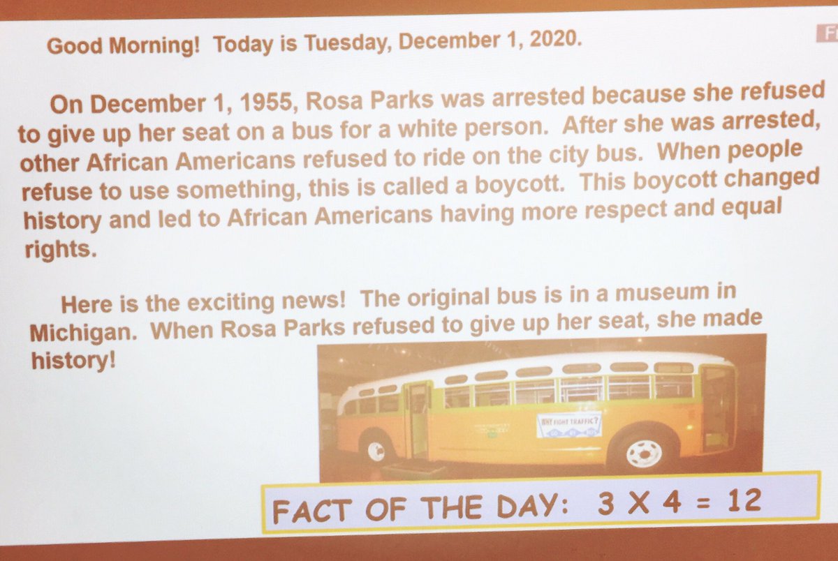 Susan Krevat (@krevatsusan) on Twitter photo #RosaParks made history today in #1955. #morningmessage. <a href="/responsiveclass/">Responsive Classroom</a> <a href="/GoodyearWoburn/">Goodyear Elementary</a> @WoburnSchools #RosaParks made history today in #1955. #morningmessage. <a href="/responsiveclass/">Responsive Classroom</a> <a href="/GoodyearWoburn/">Goodyear Elementary</a> @WoburnSchools