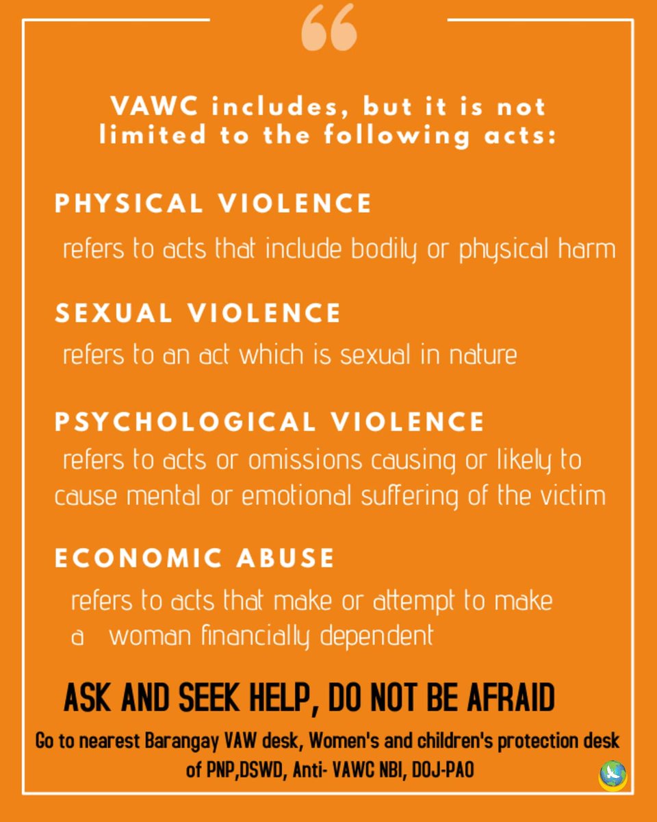 What is Republic Act No. 9262 or Anti-Violence Against Women and Children (VAWC). 
It's time to know your rights.
#Stopviolence
#VAWFreeCommunity
cr. csc.gov.ph
