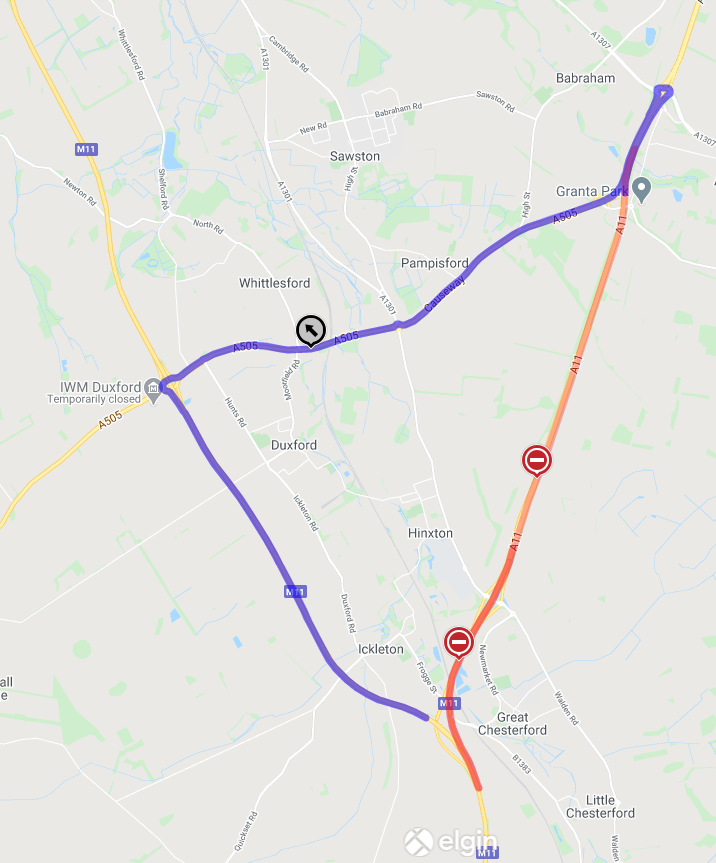 Cambs_Traffic's tweet photo. ๐ง ADVANCE NOTICE
#A11 north and southbound from J9 #M11 #Ickleton to the junction with the #A505 #GreatAbington.
This road will be closed 24/7 from 20:00 Friday 4th Dec until 06:00 Monday 7th Dec for works by @HighwaysEAST
More info : https://t.co/drx3W8RIvH https://t.co/59q801lNfO