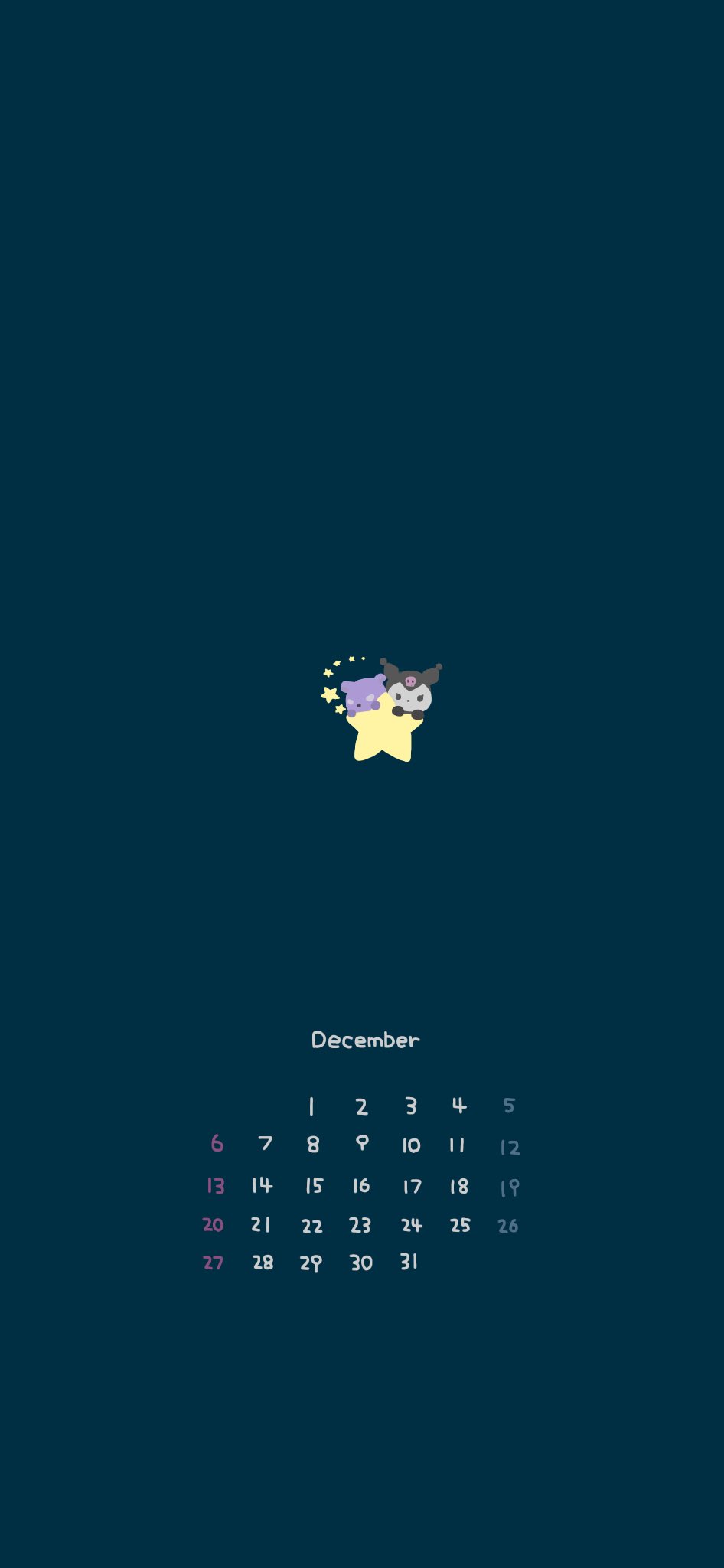 あおいささみ 12月の待ち受けカレンダーです 描き終わってからクリスマスがん無視した事に気付きました やったー 全7ツイートあるので気に入ればロック画面ホーム画面に使ってください そのに 星に乗りしサンリオの方々 シナモロール ばつまる