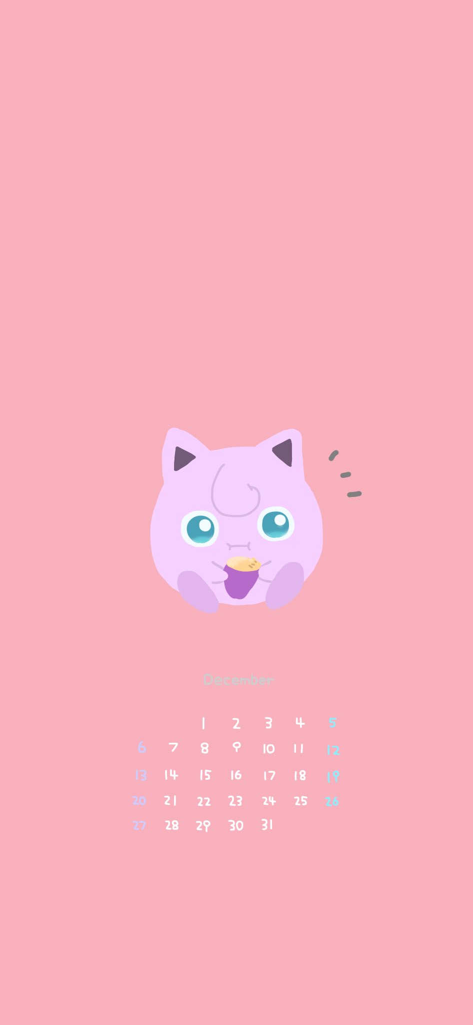 あおいささみ 12月の待ち受けカレンダーです 描き終わってからクリスマスがん無視した事に気付きました やったー 全7ツイートあるので気に入ればロック画面ホーム画面に使ってください そのさん 今月のポケモンカレンダーはプリン T Co