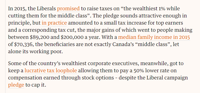 -promises to bridge inequality but gives corporates tax loopholes.