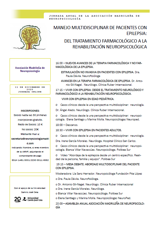 Neuro_AMNP's tweet photo. Jornada Anual AMNP - Online - 11 de diciembre.
MANEJO MULTIDISCIPLINAR DE PACIENTES CON EPILEPSIA: DEL TRATAMIENTO FARMACOLÓGICO A LA REHABILITACIÓN NEUROPSICOLÓGICA https://t.co/CDVjjmYdLT