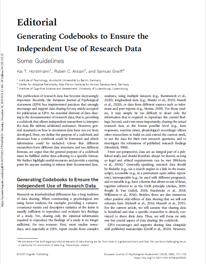 EJPAjournal's tweet photo. Exciting news! EJPA has adopted the #TOPguidelines of the @OSFramework and introduced Open Data &amp; Open Materials badges🏅Find out more in our free access editorial. Also check out the great editorial on generating codebooks for open data sharing. Get it at https://t.co/3eSCjoNsUa https://t.co/bU6ooVp8TL
