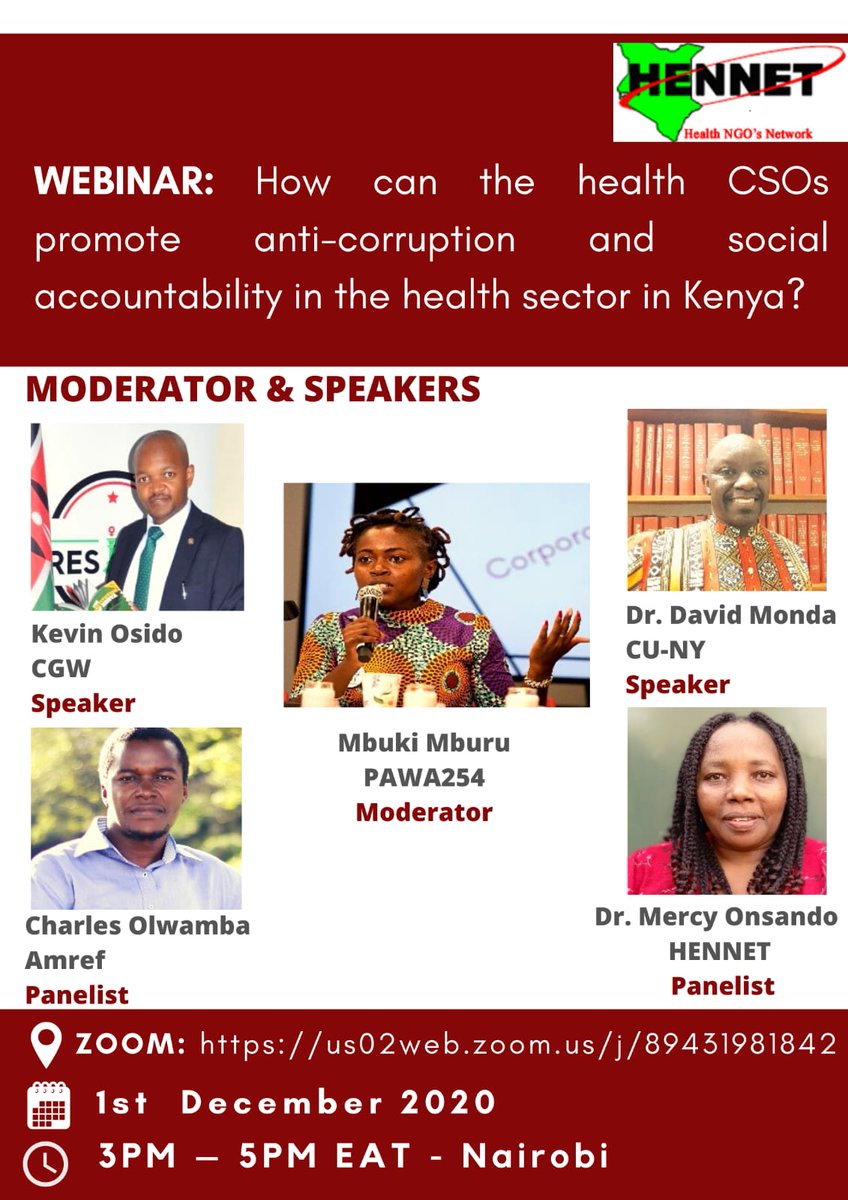 CGW_Kenya's tweet photo. Citizens should not be concerned about health care when they only get sick. Continued public participation, access to information, a sound human resource and a feedback process would promote health sector social accountability.
@KevinOsidoEsq @HennetKenya #EndCorruptionInHealth https://t.co/uKZen16k2c