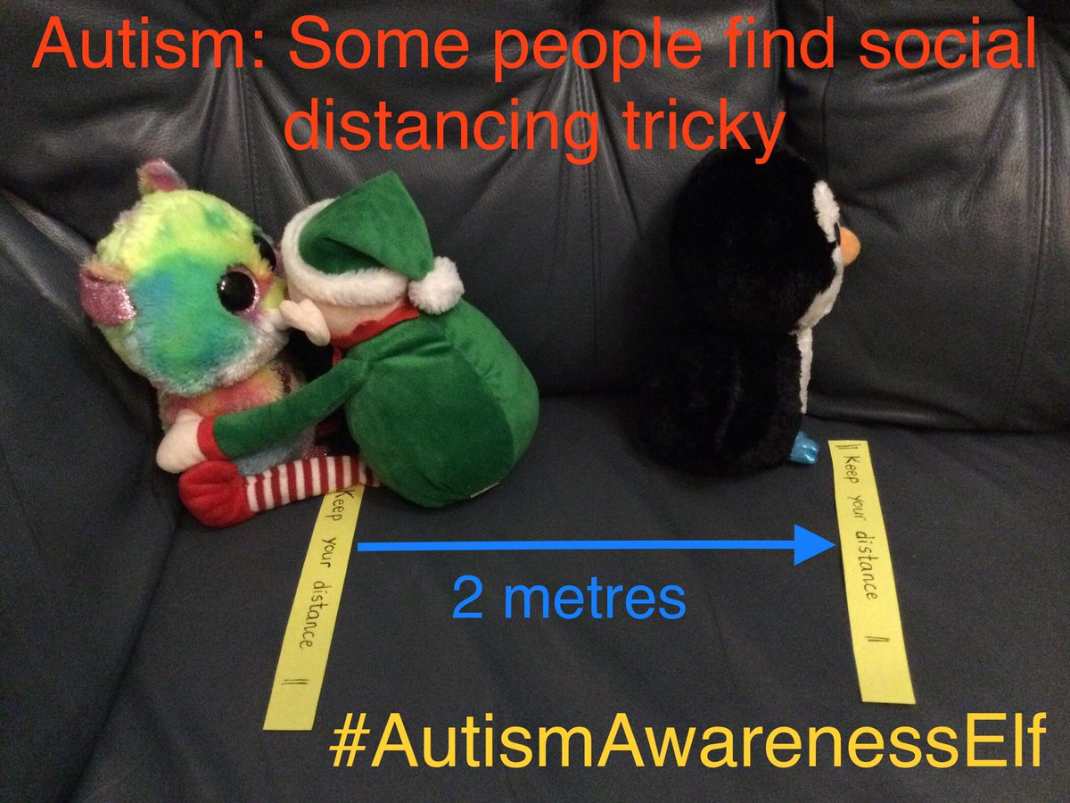 GwynneMiriam's tweet photo. My autistic 12 yr old is making pictures throughout advent to show how her autistic Elf has struggled in 2020. Today Elf has found social distancing very tricky. #AutismAwarenessElf https://t.co/gRPO75V2EX