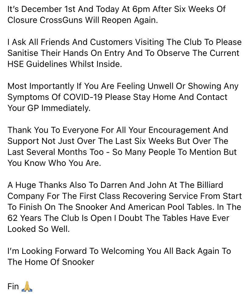 Fin 🙏

<a href="/TheBilliardCo/">The Billiard Company</a> 

#crossguns #thebilliardcompany #hainsworthtoptable #thehomeofsnooker #reopeningsoon #snooker #snookerindublin #9ballpool🎱 #supportlocal #supportsmallbusiness #supportlocalbusiness #phibsborough #dublin #ireland