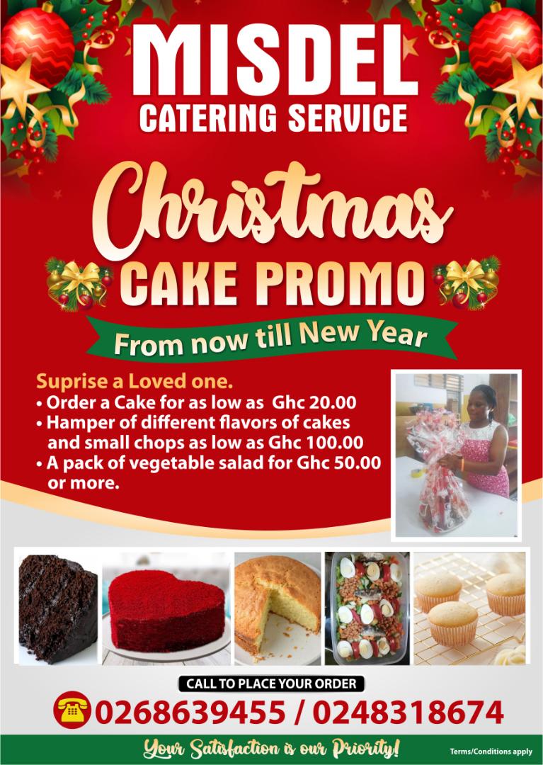 Christmas is a season of love and you might be wondering what to gift a love one. Worry no more, MISDEL Catering Services has the solution. Contact us for your delicious cakes, salad and more at a reduced price. Just place your order now and we will be at your service.,