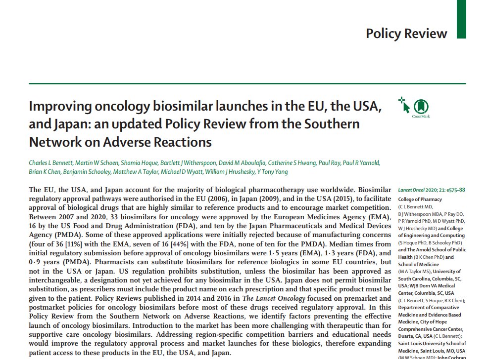 TheLancetOncol's tweet photo. New Policy Review in the Dec issue: Improving #oncology #biosimilar launches in the EU, the USA, and Japan: an updated Policy Review from the Southern Network on Adverse Reactions https://t.co/4Nypbchp1b https://t.co/032GjgZeJS