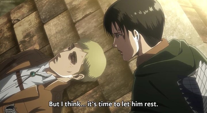 Armin's dream far surpass that of Erwin's. Although I don't really mean to compare whose dream is far more better, it's basically just a fact. That's also probably why in the end Levi chose Armin instead of Erwin. There was also a whole flashback of him remembering Erwin and