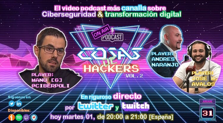 CosasDeHackers's tweet image. 🔴 ¡AL LORO 🦜! #CdH31

¡Esta tarde tenemos tras los micros a @CiberPoliES! Hablaremos de eCrime, ciber delitos, protección en la red, WhatsApp...

Además, actualidad, #NoticiasLocas... 

🗓 | Martes, 01
⏰ | 20:00 a 21:00h [ESP]
🔗 | @CosasDeHackers

¡Te esperamos! 

¡Go!🕺🏻
