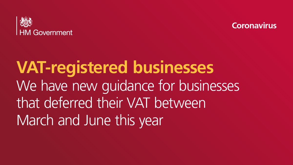 Did you defer your VAT between March and June? If so, you can:
 
✅ Pay in full by 31 March 2021
✅ Opt in to the VAT deferral new payment scheme in early 2021 to pay in up to 11 interest free monthly payments
✅ Ask HMRC if you need more help

gov.uk/guidance/defer…