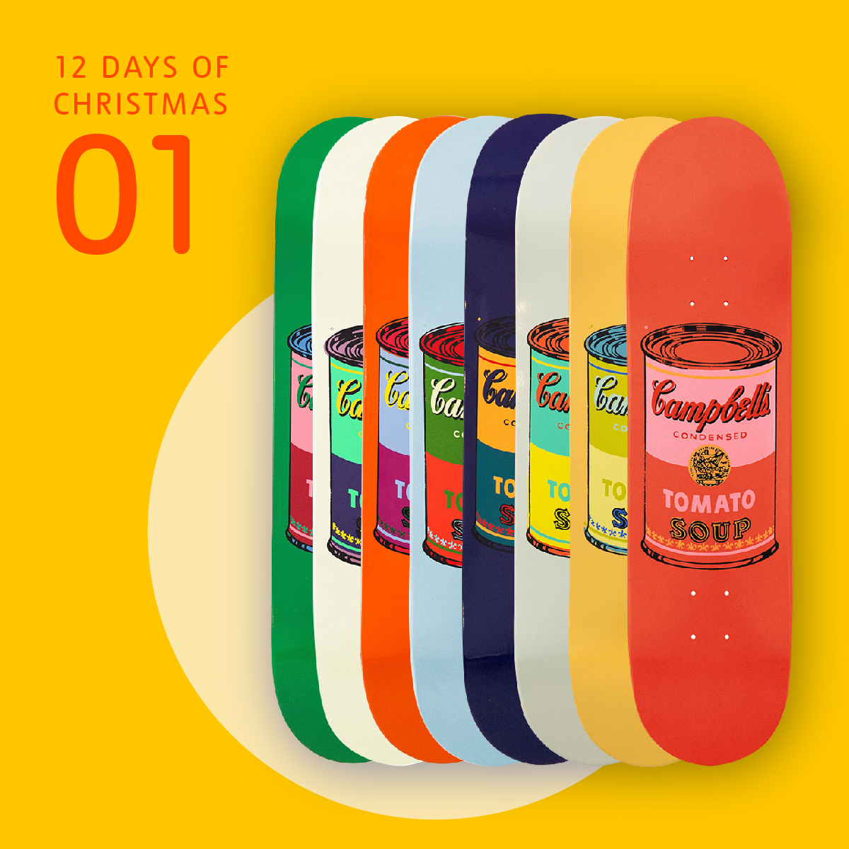 Christmas skating, no ice rink necessary 🛹 Today’s gift idea is our collection of Warhol’s Campbell’s Soup Cans inspired skateboards. They look equally sharp on the half-pipe or in the hallway, and a portion of every sale goes to social skate projects across the globe.