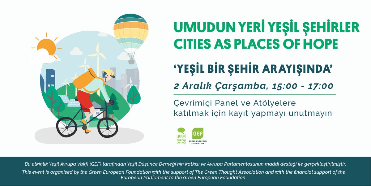 'Yeşil Bir Şehir Arayışında' etkinliğinin ikinci bölümünde @ArzuErturan ile Kentlerde Hareketlilik çalışma oturumuna katılmaları, deneyim ve önerilerini sunmaları için bisiklet aktivistlerini bekliyoruz! Kayıt olmak için: bit.ly/yesilbirsehir #Arabadanİn #BisikletÖzgürlüktür