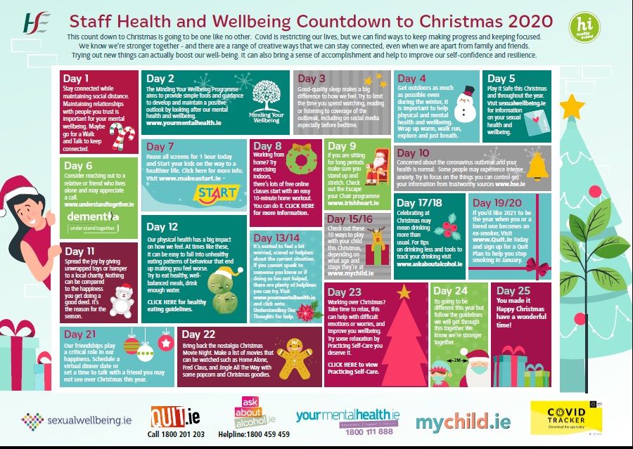 Today is the 1st Dec so let's begin the Staff Health and Wellbeing Countdown to Christmas 2020 🎅🎄
<a href="/CUH_Cork/">Cork University Hospitals</a> <a href="/uhknursing/">UHKNURSING</a> <a href="/uccnursmid/">UCC School of Nursing & Midwifery 🌈</a> <a href="/SIVUH/">South Infirmary Victoria University Hospital</a> <a href="/HospitalMallow/">Mallow General Hospital</a> <a href="/Mercycork/">Mercy University Hospital Cork</a> @CK_HWBCR <a href="/NurMidONMSD/">ONMSD</a> <a href="/CorkKerryCH/">Cork Kerry Community Healthcare</a>