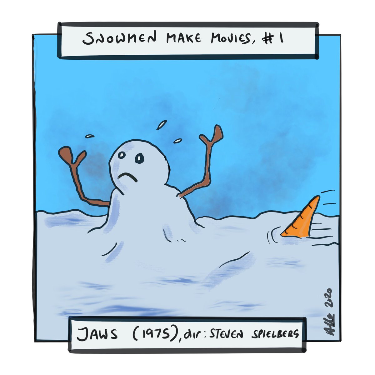 TheGreatestSno1's tweet photo. #snowmenmakemovies #day1 #AdventCalendar #jaws #stevenspielberg https://t.co/8rwN4mH4Bv