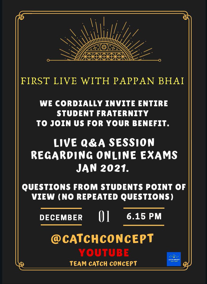 CatchConcept's tweet photo. With no further ado, here we are!! Presenting our first live with our dear CCM CMA H Padmanabhan Sir @CMAPappan with an aim to solve the question from students point of view which hasn't been addressed yet. Stay tuned and block the time Dec 1 @ 6:15pm IST

https://t.co/mV675vxdIz https://t.co/RiEIrJIrC9