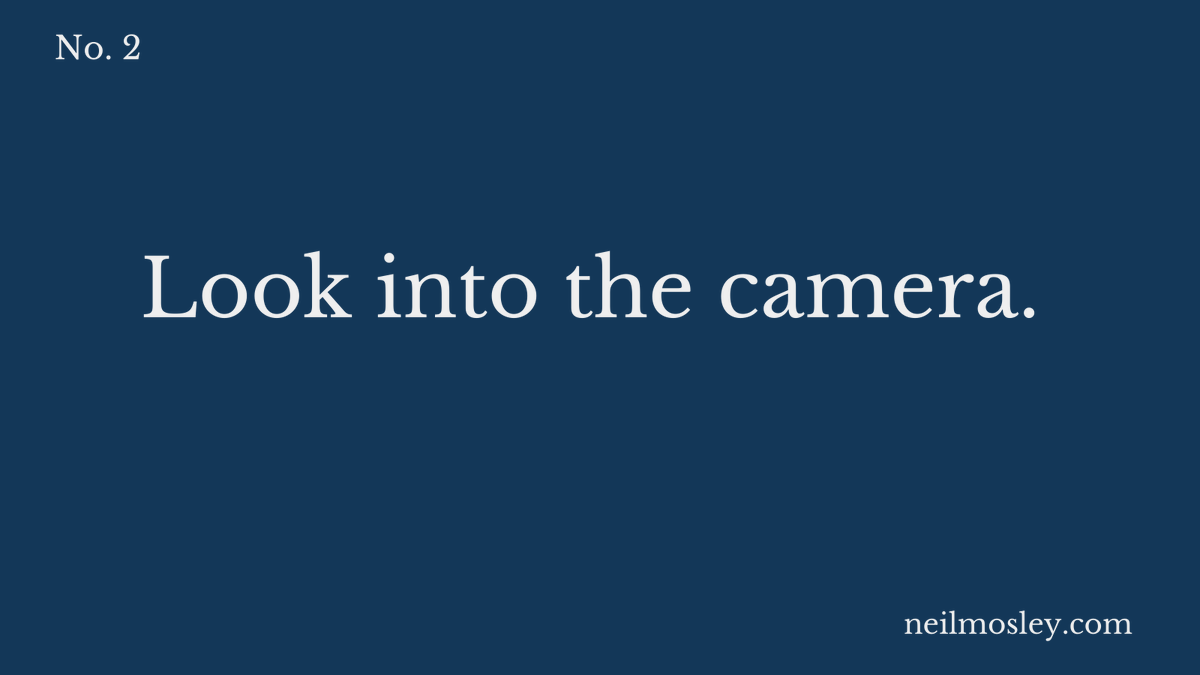 Eye contact is an important aspect of communication, but we usually look everywhere but our webcam. Looking into the webcam is hard but good to master - adding post-it notes with key points adjacent to it can help. 3/