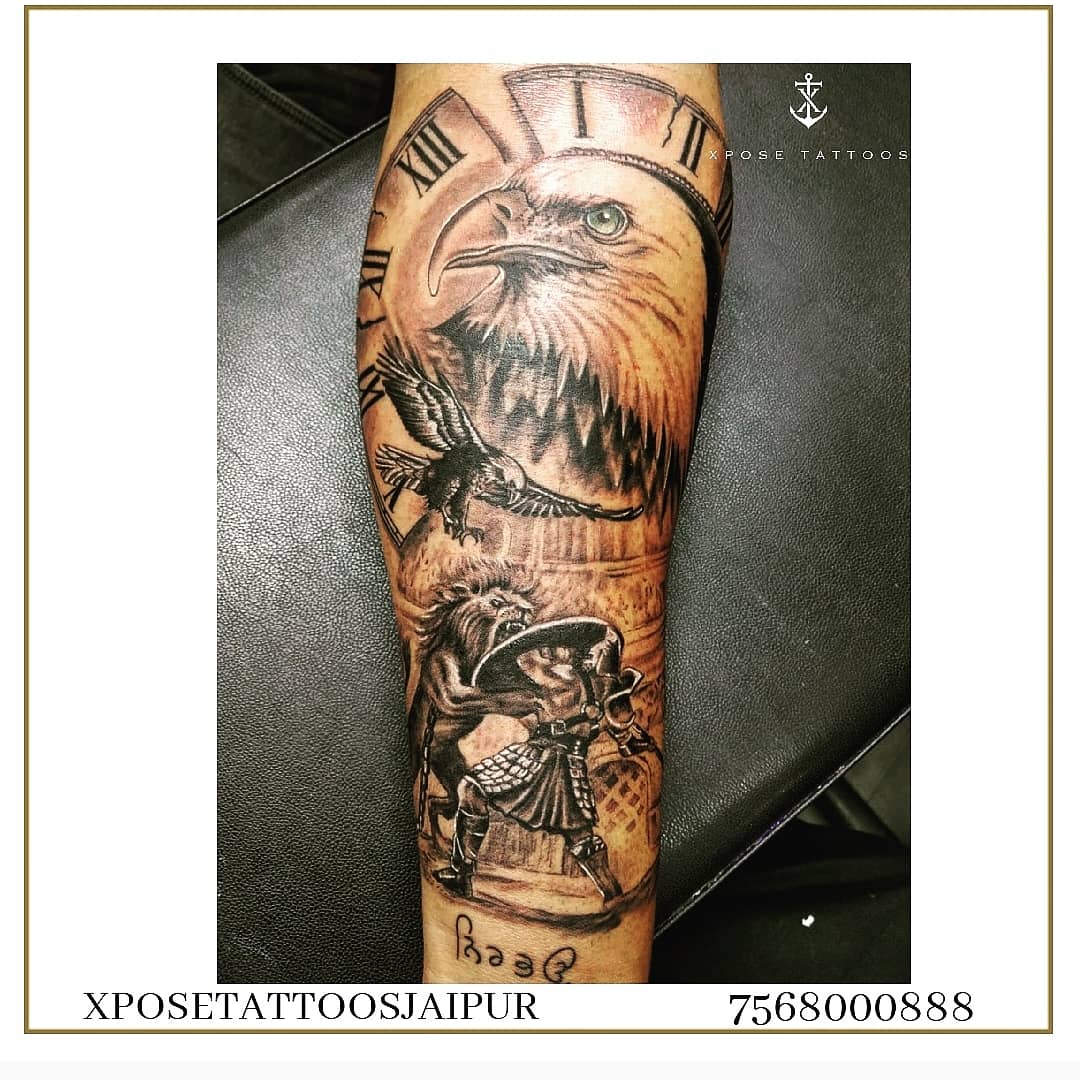 X \ XPOSE TATTOOS JAIPUR على X: "Eagle with warrior half sleeve tattoo Contact: +917568000888 #sleevetattoosformen #eagle #eagletattoo #warrior #sleevesdesign #sleevetattoo #eagles #halfsleeve #eaglesband #warrior #happyclients #inktattoo ...