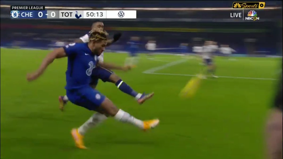 Then soon after again Kovacic and Ziyech manage to occupy Regulion and Holjberg leaving RJ free, Bergwin hasn't been the one tracking him for most of the game but is forced to deal with him but Reece does well to evade him and put in another delicious cross we should score