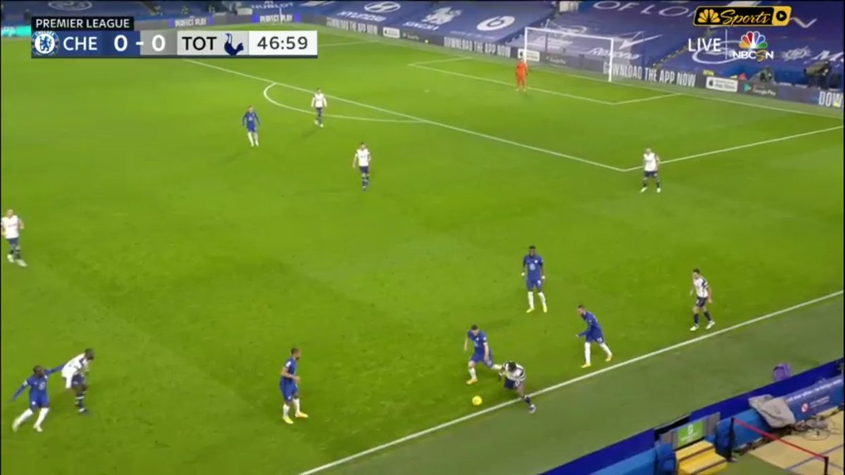 Another instance Bergwin was suffocated into giving the ball away, blocking all passing angles and outnumbering him with 4 men. Ndombele managed to get out when he was surrounded by 2, but not when he was by 4. The power and will to win the ball back in numbers is really useful