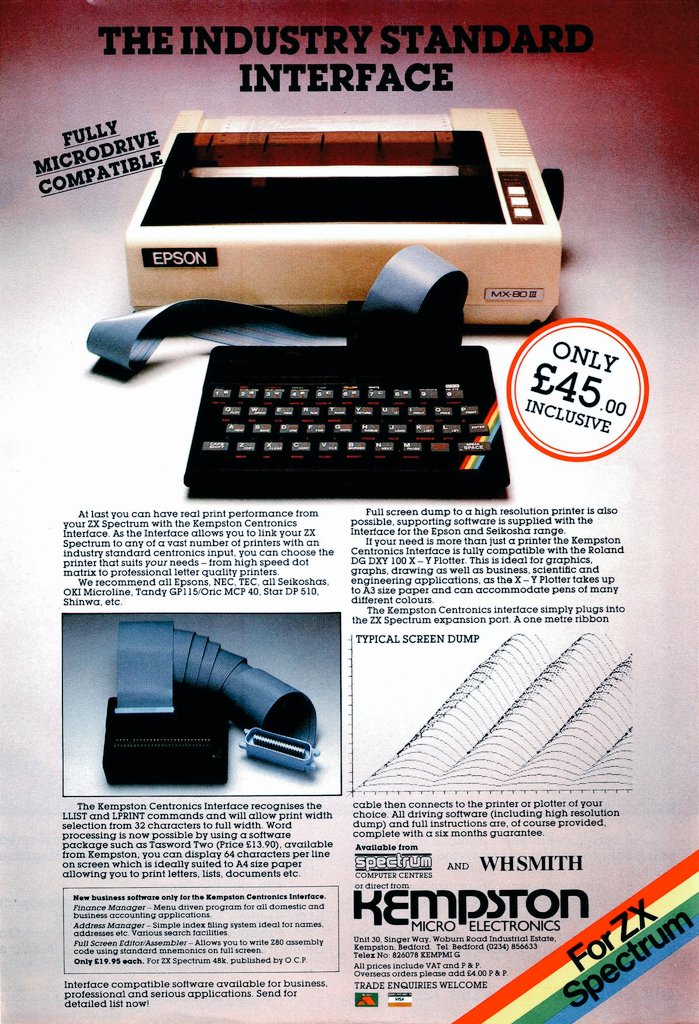 Retro70sChild's tweet photo. Kempston Printer Interface for the ZXSpectrum was £45 in 1984 £101 in today's money.
.
#Zxspectrum #sinclair #kempstonInterface #Kempston  #retrocomputer #vintagecomputer #8bit #8bitcomputer #Retro70sChild #personalcomputerworld #WHSmith #retrogamer

https://t.co/Clqgg6jh6e https://t.co/4CbEiMsyCZ