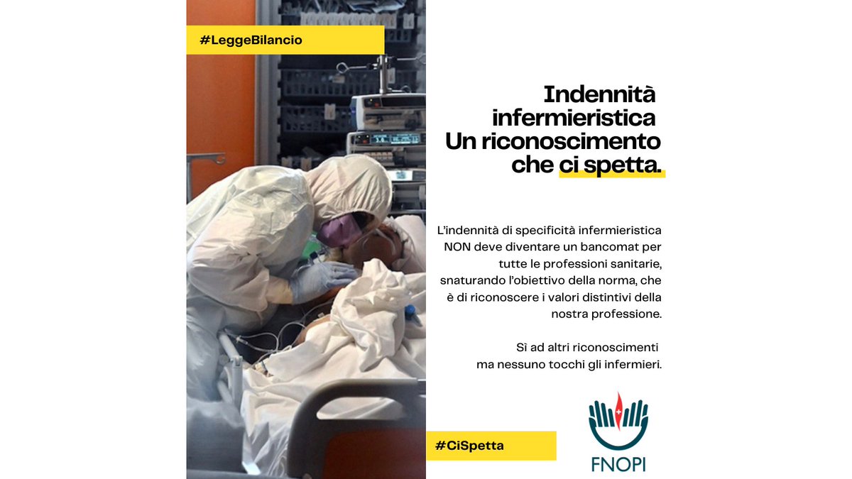 FNInfermieri's tweet photo. #LeggeBilancio Nessuno tocchi l'indennità infermieristica né la usi come bancomat per tutte le professioni sanitarie, snaturando l’obiettivo della norma che riconosce i valori distintivi della nostra professione.
#CiSpetta
FNOPI scrive ai parlamentari👇
https://t.co/JYjz3nK9xk https://t.co/cksSfRIgb5