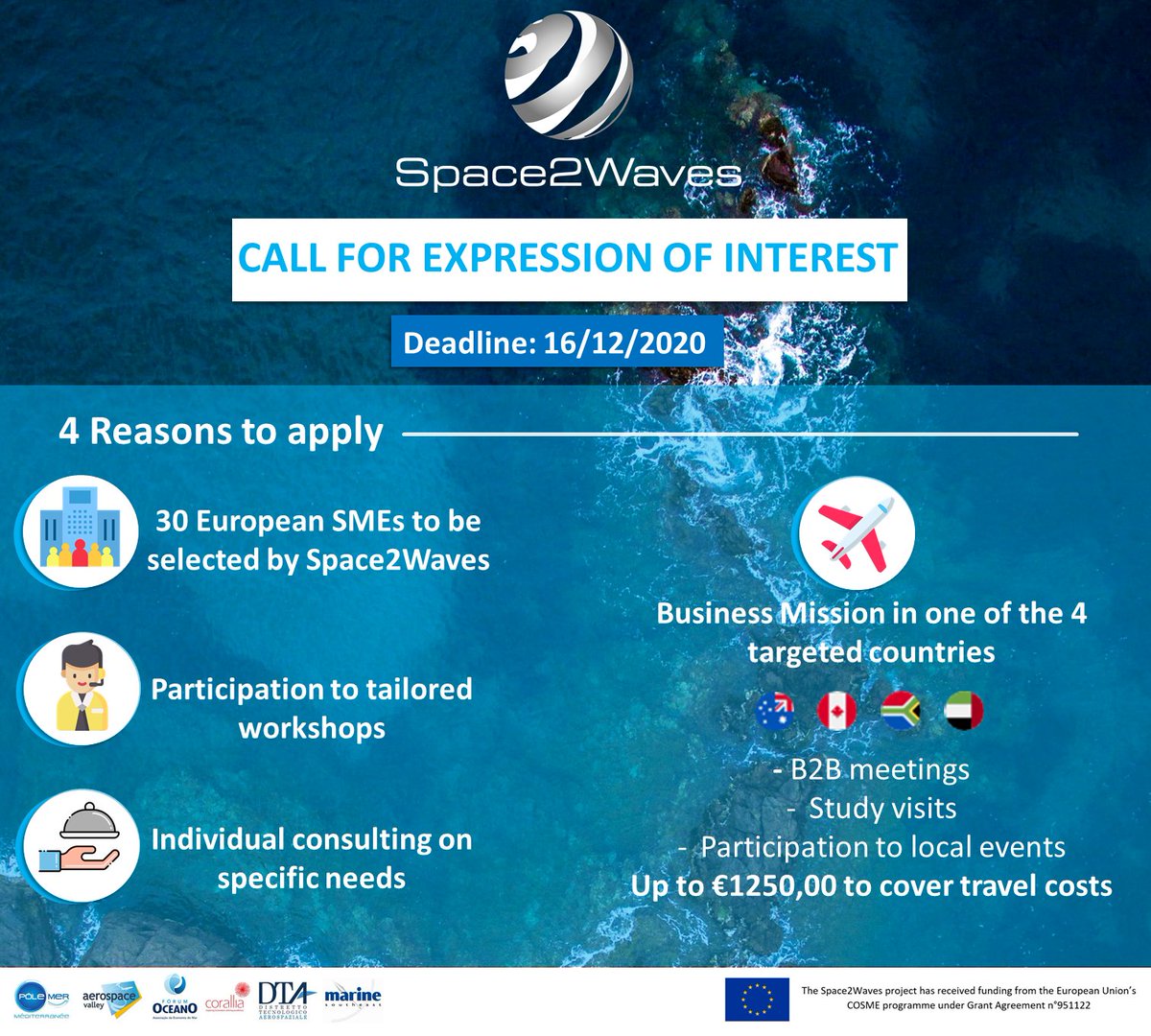 🕓🔴 Dernière ligne droite pour proposer votre candidature au programme d'internationalisation <a href="/Space2Waves/">Space2Waves</a> !

🗓️ Déposez votre candidature jusqu'au 16 Décembre 2020

Ne manquez pas cette opportunité facilitant l'accès à de nouveaux marchés maritimes⚓️

👉 form.dragnsurvey.com/survey/r/5bbc7…