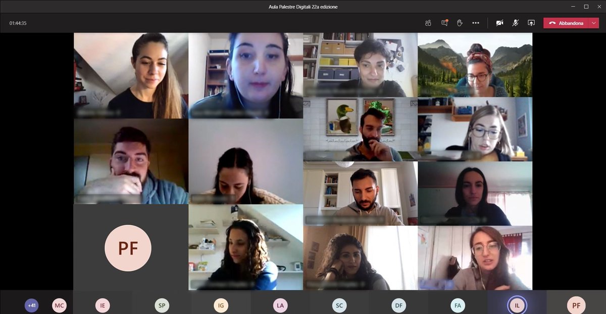È partita la quarta e ultima settimana di #PalestreDigitali! Ormai manca poco all'elevator pitch finale in cui gli studenti racconteranno le loro proposte innovative alle aziende che li hanno accompagnati in questo percorso. In bocca al lupo per questi ultimi giorni di lavoro!
