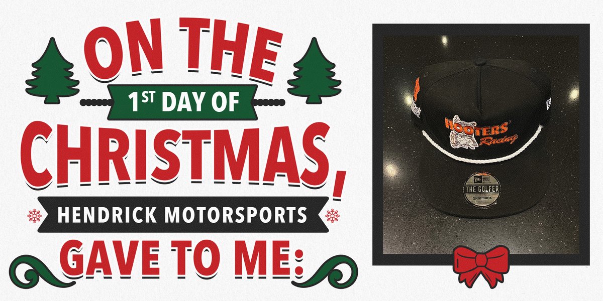 TeamHendrick's tweet image. It's time for some fun during the #HendrickHolidays!🎄

Follow along in this thread as we give away gear over the next 12 days to spread some holiday cheer.

To kick things off on the first day, RT for a chance to win this @HootersRacing hat!