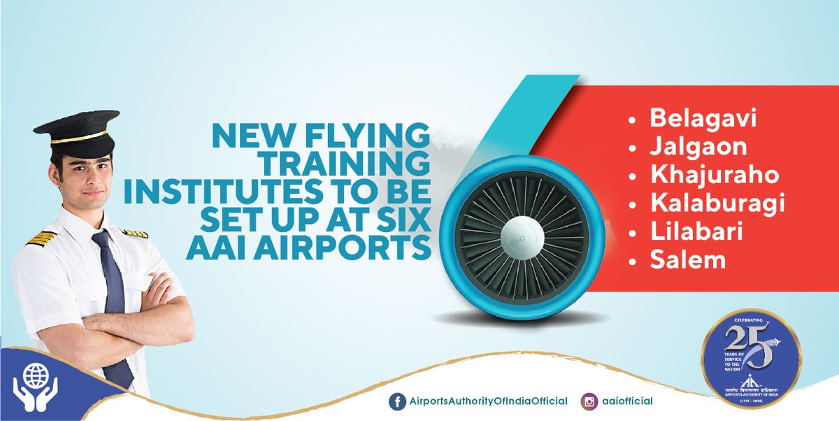 AAI_Official's tweet photo. To bring our PM, Sh @narendramodi ji's vision of #AatmaNirbharBharat into action of meeting the rising demand for pilots, @MoCA_GoI has approved the policy to set up flying training institutes at six #AAI Airports. #TheBrighterSide https://t.co/gNWTzClmgf