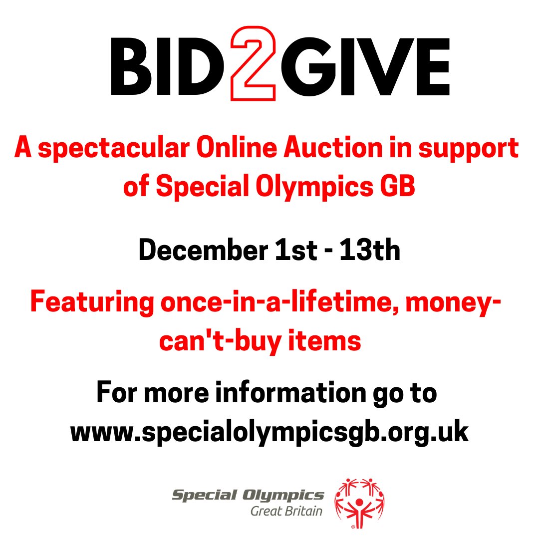 From once-in-a-lifetime, money-can’t buy experiences to amazing luxury items &amp; sporting memorabilia, we are excited to announce the launch of our first BID2GIVE online auction to raise much needed funds. For more info click bit.ly/2KAblHZ #BID2GIVE #onlineauction #sport