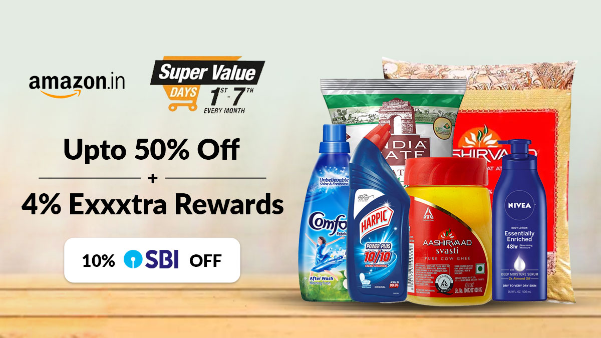 Cashkarocom's tweet photo. Amazon's #SuperValueDays are live now! Shop via CashKaro &amp; get Rewards on top of all discounts: https://t.co/IBeJ3IlZUc
.
#CashKaro #Rewards #savemore #grocery #pantry #household #savings #onlineshopping #AmazonIndia #YouGetMore https://t.co/EE3ZcvhQ7h
