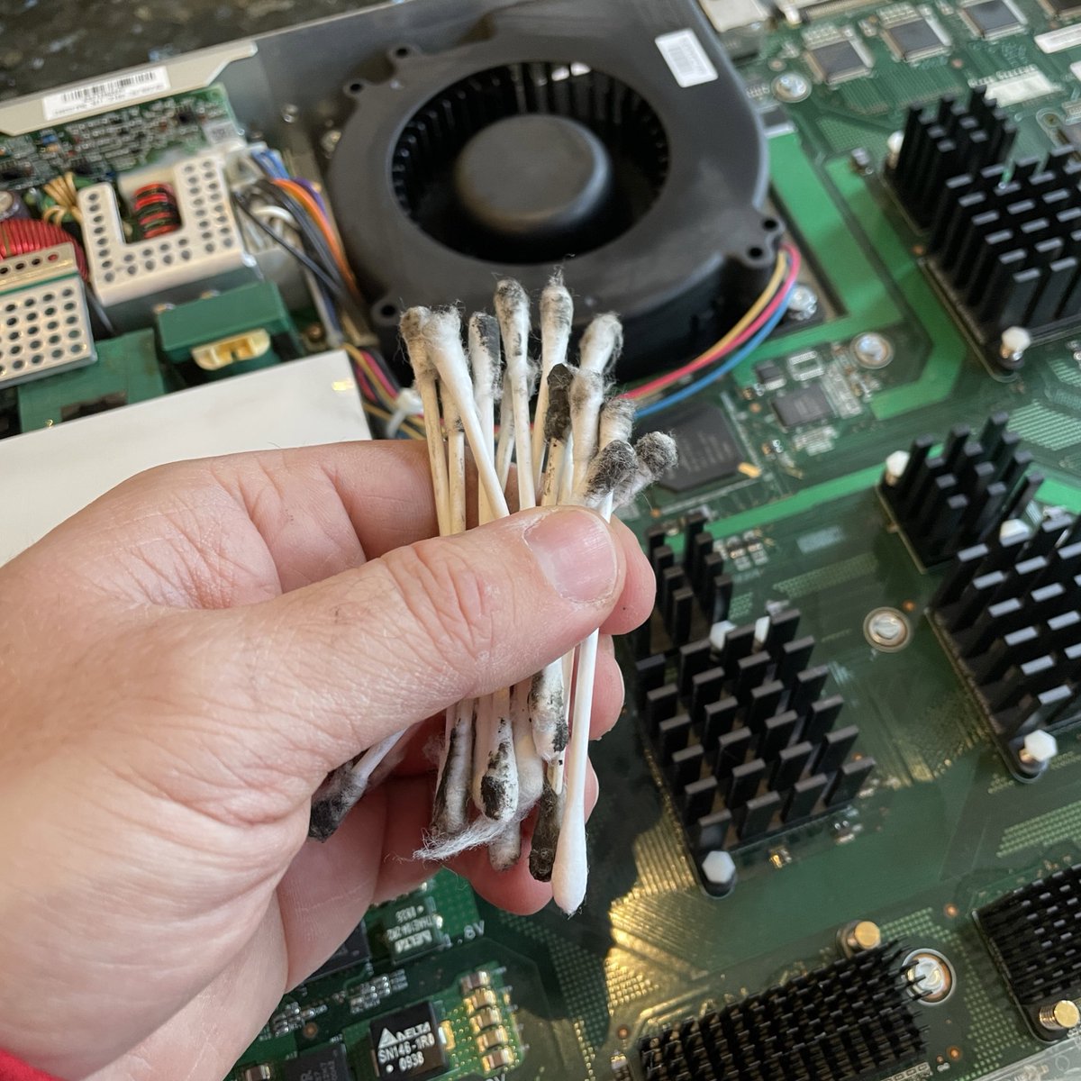 I’m building a radio studio and apps room, hopefully completed by christmas. If you’re interested I’ll do the occasional tweets about progress? Today’s jobs, cleaning the years of crud out of a cisco router and installing the air con.