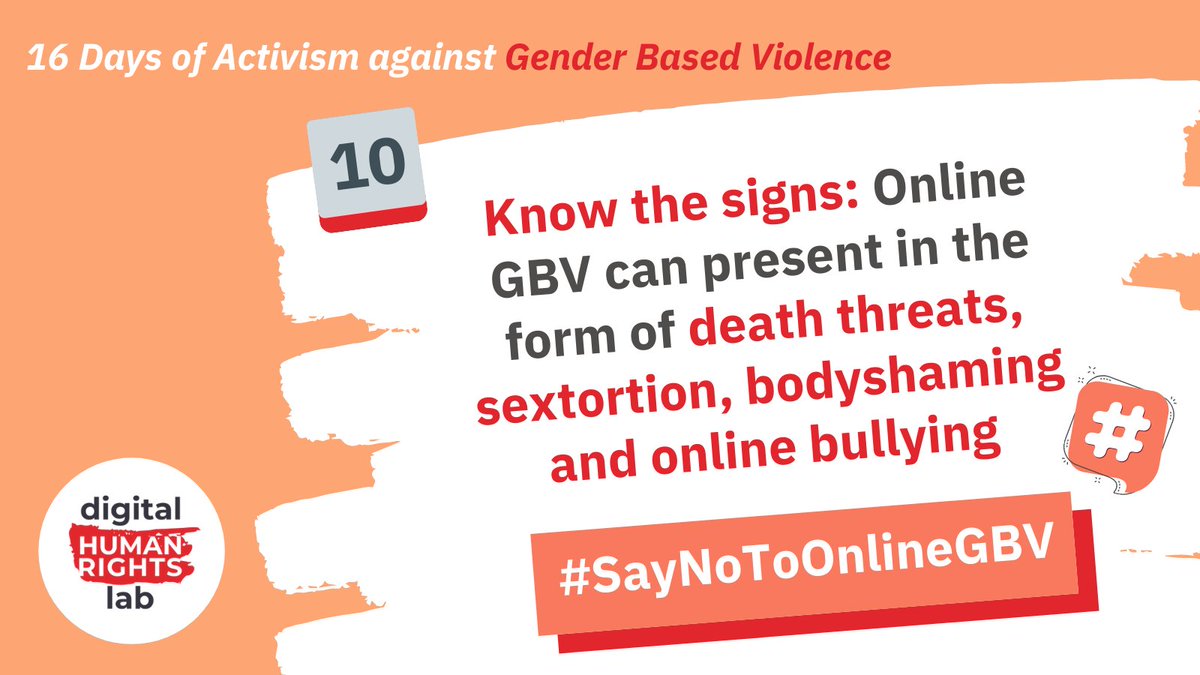 Day 10 #16DaysofActivism2020: Know the Signs: #onlineGBV can present in the form of death threats, sextortion, bodyshaming and online bullying.
#16DaysOfActivism #SayNoToOnlineGBV @wougnet  
@DefendDefenders