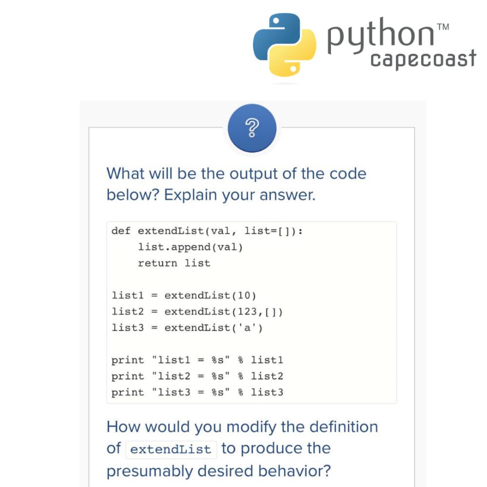 pythoncapecoast's tweet image. Let’s talk Python 😎

Think you can crack this?

#PythonCapeCoast