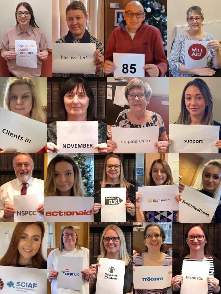 Symes Bains Broomer Solicitors has had a busy and successful November raising money for <a href="/Will_Aid/">Will Aid</a>.

<a href="/BritishRedCross/">British Red Cross 🧡</a> 
<a href="/Sightsavers/">Sightsavers</a> 
<a href="/christianaid/">christianaid</a> 
<a href="/ActionAid/">ActionAid</a> 
<a href="/NSPCC/">NSPCC</a> 
<a href="/sciaf/">SCIAF 🧡</a> 
<a href="/ageukcampaigns/">Age UK Campaigns</a> 
<a href="/savechildrenuk/">Save the Children UK</a> 
<a href="/trocaire/">Trócaire</a>