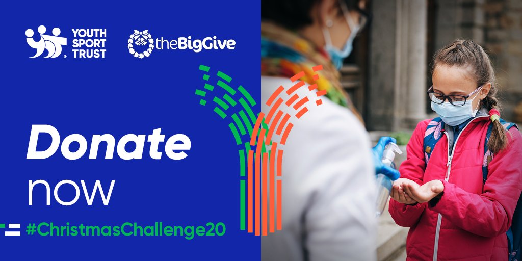 Youth Sport Trust (@youthsporttrust) on Twitter photo ⏰ The @biggive #ChristmasChallenge20 is finally here ⏰
We're fundraising to support #TeacherWellbeing in some of the hardest hit areas of the UK. Donate to our campaign between now and 12pm 8 Dec and your donation will be doubled ➡️ bit.ly/YSTBigGive
#GivingTuesday ⏰ The @biggive #ChristmasChallenge20 is finally here ⏰
We're fundraising to support #TeacherWellbeing in some of the hardest hit areas of the UK. Donate to our campaign between now and 12pm 8 Dec and your donation will be doubled ➡️ bit.ly/YSTBigGive
#GivingTuesday