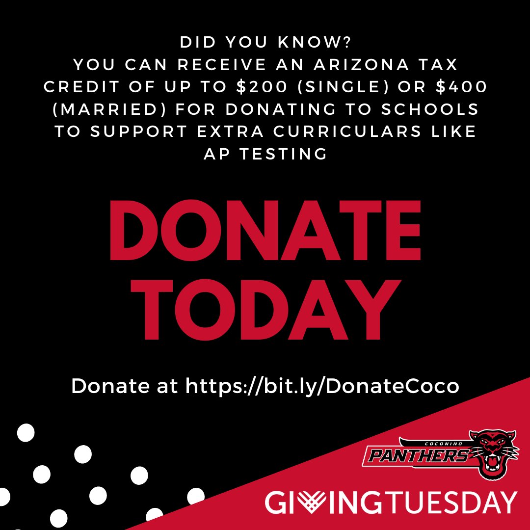 CoconinoHS's tweet photo. #GivingTuesday is a global day of generosity that will take tomorrow, December 1, 2020.

Donate at https://t.co/n481zBbaOJ (to donate to a specific program) or at https://t.co/m2g6ogRYvY to make a general Tax Credit donation. https://t.co/EkHBAT1JDP