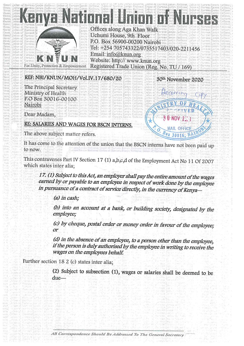 KNUNOFFICIAL's tweet photo. The Union will always listen to the voice of all Nurses. We have information that BScN INTERNS have not been paid and we have taken an action of hastening the @MOH_Kenya @MutahiKagwe make payments of the affected interns.
#payBsCNinterns #PayBsnInterns #COVID19 https://t.co/tVWmVlFvqc